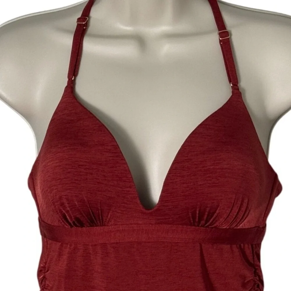 Athleta Aqualuxe Strappy Back Tankini Molded Cup Ruched Swim Top Red Size S